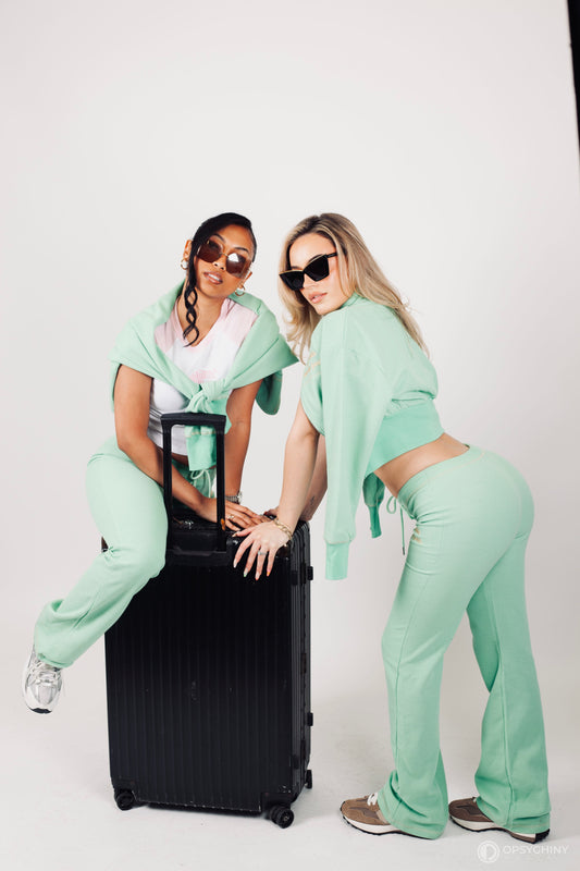 WMNS Waffle Knit Petite Tracksuit - Mint Green